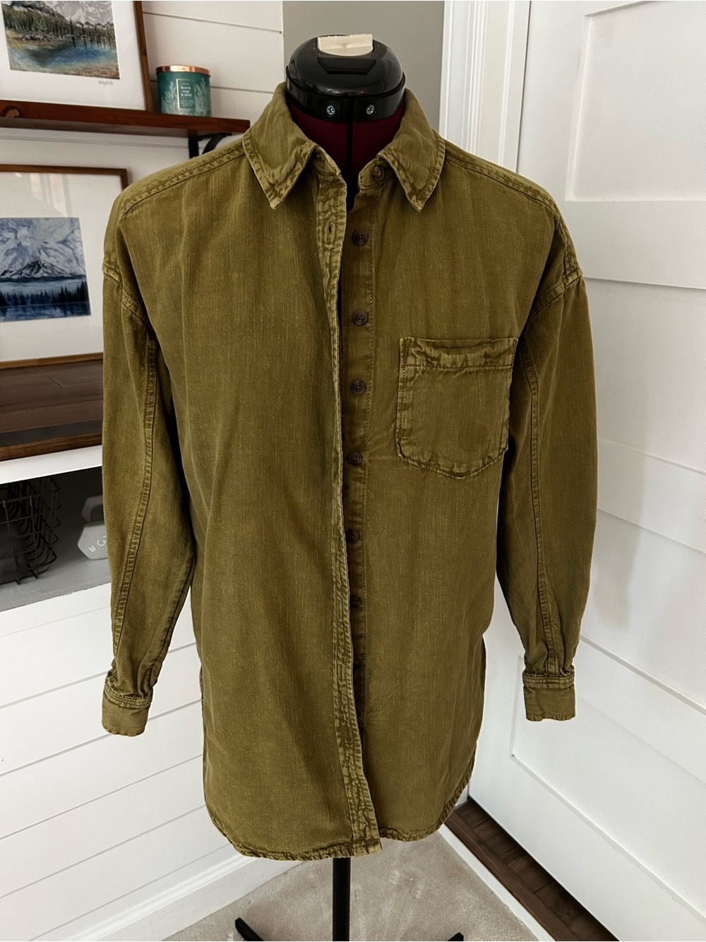 Pilcro Anthropologie Olive Green Women's Button-Down Shirt XXS